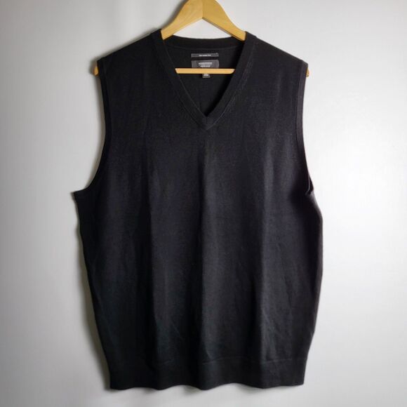 NORDSTROM Sweater Vest Mens L Black 100% Merino Wool Classic Dark Academia - Picture 1 of 5